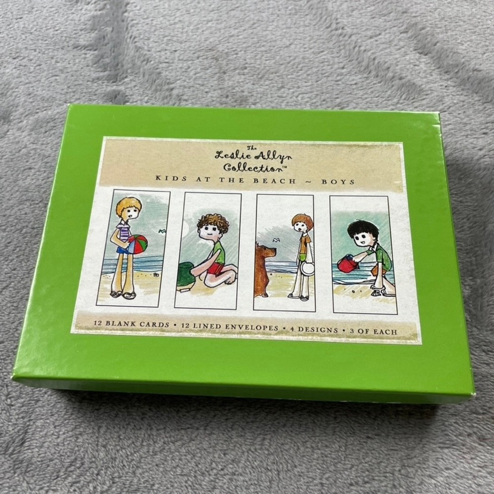 Leslie Allyn Collection Kids at the Beach Boys 12 Blank Cards Lined Envelopes